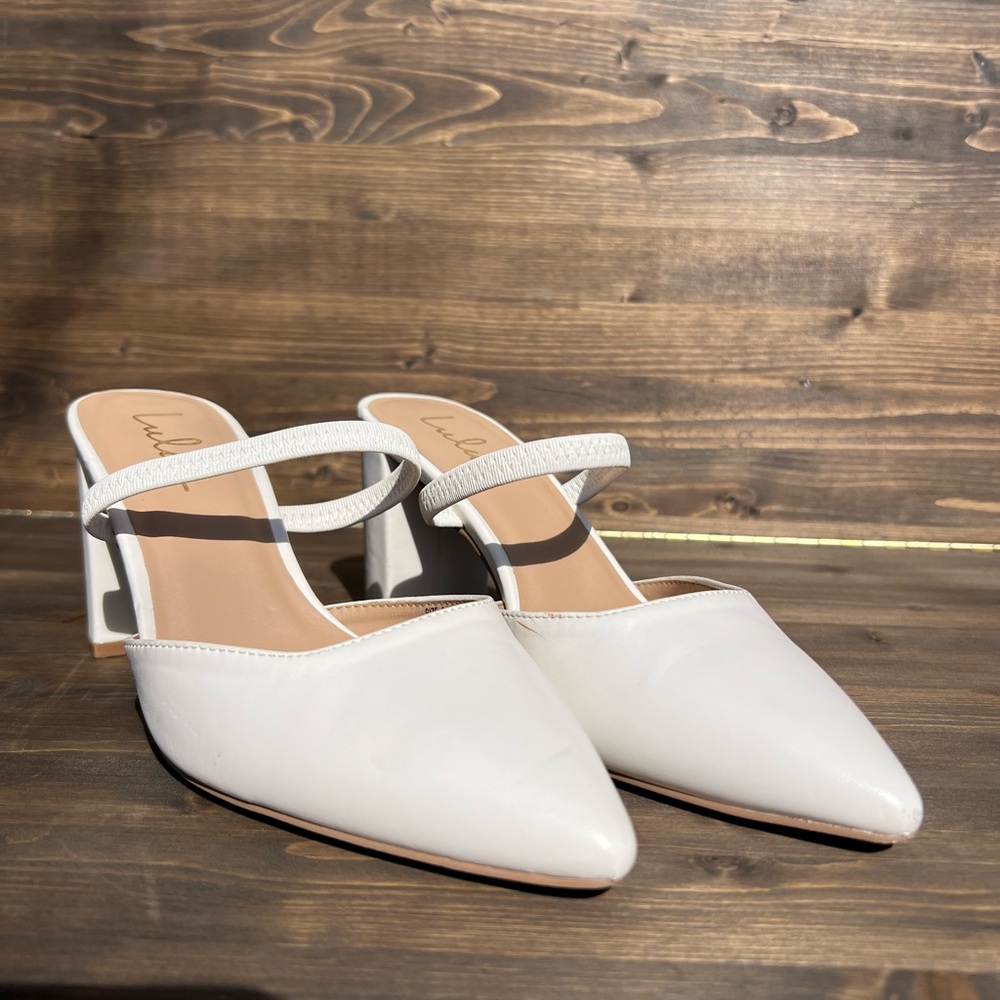 Lulu's White Block Heel Maryna Off White Pointed-Toe Mules ivory